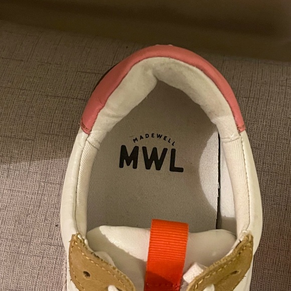 Madewell Colorblock Offwhite Sneakers with Tan, Pink and Orange Highlights, 8 - Picture 4 of 6